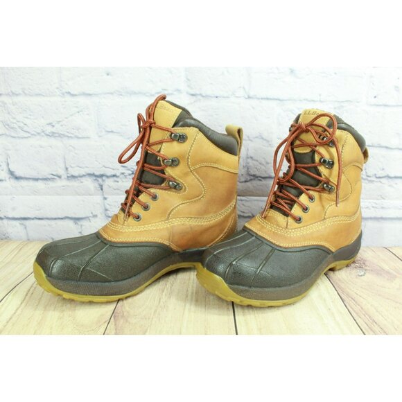 LL Bean Primaloft 200 Gram Brown Ankle Duck Rain Boots Lace Up Size 8.5 M - Picture 2 of 9